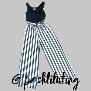 Emma & Michele Black and White Striped Palazzo Jumpsuit sz M